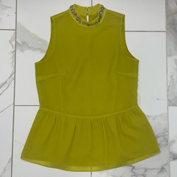 J. Crew Embroidered Jeweled Sleeveless Peplum top in Burnished Chartreuse, XXS - Picture 2 of 6